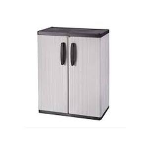 HDX Plastic Freestanding Garage Base Storage Cabinet With Lockable Doors and Shelves in Gray (27 in. W x 33.4 in. H x 15 in)   Customer Returns See Pictures