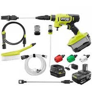 RYOBI ONE HP 18-Volt Brushless EZClean 600 PSI 0.7 GPM Cordless Electric Power Cleaner w 4.0Ah Battery, Charger, Accessories  Customer Returns See Pictures