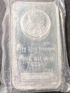 5 TROY OZ .999 FINE SILVER MORGAN DOLLAR DESIGNED BAR