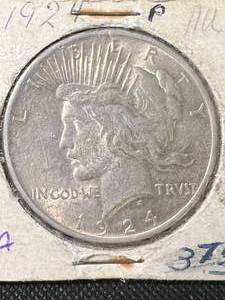1924 US PEACE SILVER DOLLAR AU