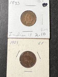 2 US INDIAN HEAD CENTS 1893 1904