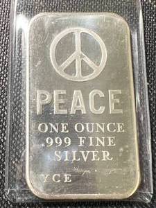 1 TROY OZ .999 FINE SILVER PEACE BAR