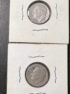 2 US ROOSEVELT DIMES 1948 1957