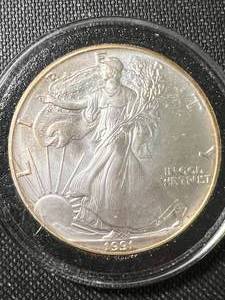 1991 AMERICAN SILVER EAGLE 1 TROY OZ .999 FINE SILVER IN AIRTITE