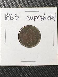 1863 CUPRONICKEL US INDIAN HEAD CENT