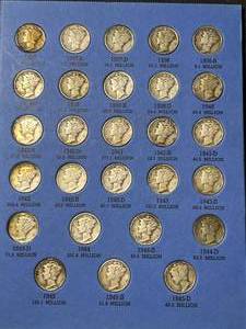 PAGE OF US MERCURY DIMES 1937-1945D