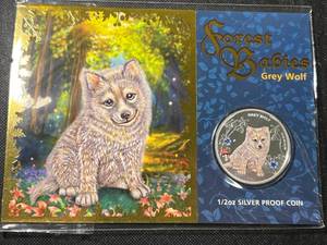 12 TROY OZ .999 FINE SILVER PROOF GREY WOLF ROUND