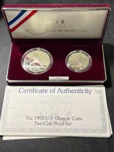 1992 US OLYMPIC COINS 2 COIN PROOF SET IN ORIGINAL MINT BOX