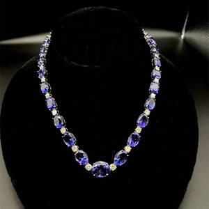 106.92 Carat Tanzanite & Natural Diamond Tennis Necklace in Platinum $245,390 Appraisal Included