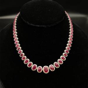 NEW GIA Certified 46.71 Carat Rare Burmese Ruby & Natural Diamond Tennis Necklace in Platinum w GIA Report $103,600 Appraisal Included