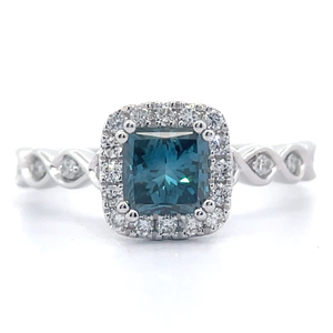 1.34 Carat Fancy Blue Diamond & White Diamond Halo Ring in 14k White Gold Retail $2,995 w Report VIDEO