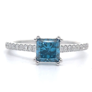 1.20 Carat Fancy Blue Diamond Solitaire & Pav White Diamond Ring in 14k White Gold $1,995 Retail VIDEO