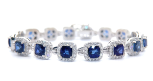 NEW 13.75 Carat Blue Sapphire & Natural Diamond Halo Tennis Bracelet in 14k White Gold $32,380  Appraisal Included VIDEO
