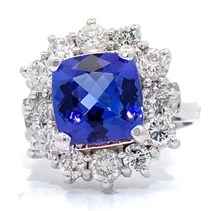 NEW 3.87 Carat Tanzanite & Natural Diamond Halo Ring in 14k White Gold $10,150  Appraisal Included VIDEO