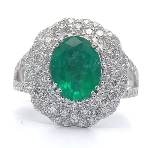 3.18 Carat Emerald & Natural Diamond Cluster Split Shank Ring in Platinum $19,640  Appraisal Included VIDEO