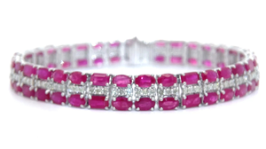 19.62 Carat Ruby & Natural Diamond Triple Row Cluster Bracelet in Platinum $42,590  Appraisal Included VIDEO