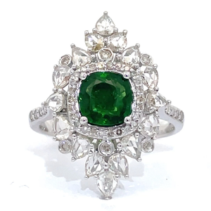2.21 Carat Tsavorite Garnet & Natural Diamond Cluster Ring in 14k White Gold $11,930 Appraisal Included VIDEO