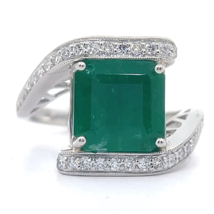 Extremely Rare 4.61 Carat Russian Emerald & Natural Diamond Bypass Ring in Platinum w GIA Report $21,530 Appraisal Included VIDEO