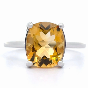 Large 3.00 Carat Citrine Solitaire Basket Ring in White Gold
