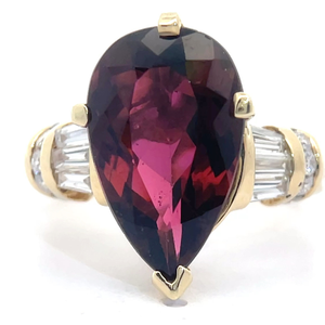 6.45 Carat Rubellite Tourmaline & Natural Diamond Ring in 14k Yellow Gold $11,540 Appraisal Included