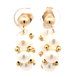 White Pearl & Beaded Cluster Hoop Earrings in 14k Yellow Gold