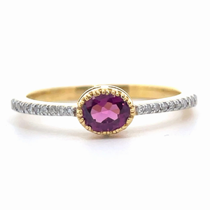 Oval Rhodolite Garnet & Pav�Diamond Ring in Yellow Gold VIDEO