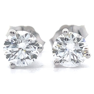 1 Carat Diamond Round Brilliant Three-Prong Martini Solitaire Stud Earrings in White Gold VIDEO