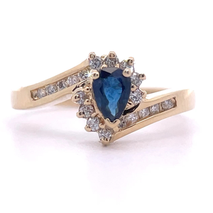 Cluster 0.20 Carat Diamond & Blue Sapphire Channel Bypass Ring in 14k Yellow Gold VIDEO