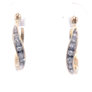 Curved Wave Diamond Channel Hoop Earrings in Yellow Gold VIDEO