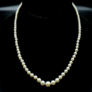 White Cultured Pearl Graduated Size Single Strand Necklace w 14k Gold Clasp
