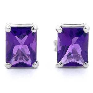 Vibrant Purple Rectangular Amethyst Stud Earrings in 18k White Gold