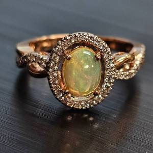 NEW Oval White Opal & Diamond Halo Infinity Symbol Ring in Yellow Gold VIDEO