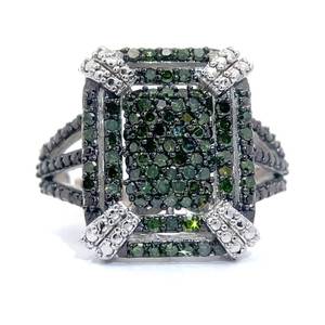 1.00 Carat Fancy Green & White Natural Diamond Pave Rectangular Split Shank Ring