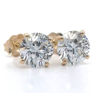 3.06 Carat Diamond Round Brilliant Cut Classic Solitaire Stud Earrings in 14k Yellow Gold $4,695 Retail VIDEO
