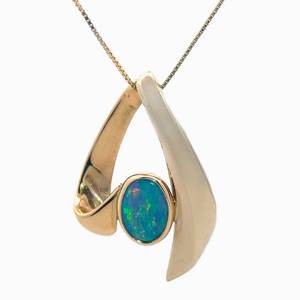 Natural Opal Ribbon Estate Slide Pendant in 14k Yellow Gold $1,680 Retail