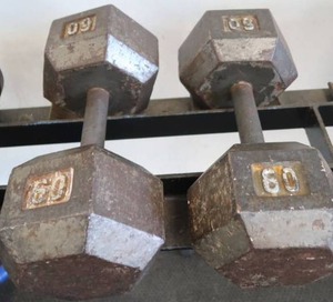 lot 13 image: 60 LB DUMBELLS