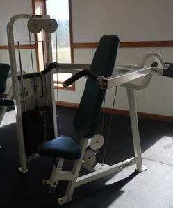 lot 4 image: CYBEX OVERHEAD PRESS W WEIGHTS