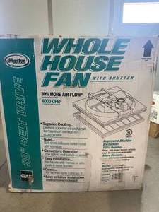 lot 14 image: Masterflow 600 CFM Belt Drive Whole House Fan ($449 online)