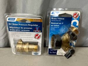 lot 166 image: New Brass RV  Camper Water Pressure Regulator and Brass Water Y Valve