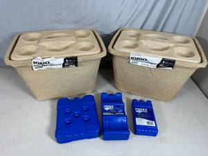 lot 176 image: 2 New Igloo Biodegradable Coolers with Assorted Ice Packs