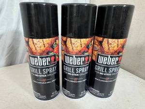 lot 190 image: 3 New Cans Weber Non-Stick Grill Spray
