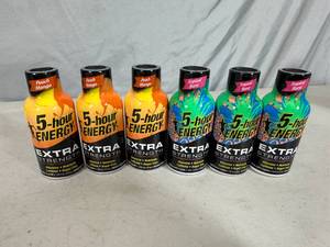 lot 212 image: 6 New 5 Hour Energy Shots - Peach Mango and Tropical Burst