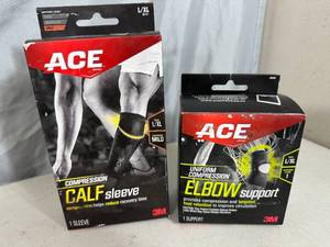 lot 286 image: New Ace Compression Elbow Support and Calf Sleeve - Size LXL