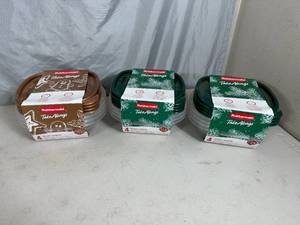 lot 318 image: 12 New Rubbermaid Take Alongs Holiday Themed Food Storage with Lids
