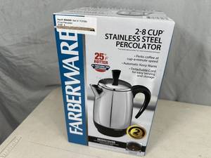 lot 16 image: New Farberware 2-8 Cup Stainless Steel Percolator