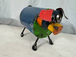 lot 36 image: New Recycled Metal Pig with Curly Q Tail