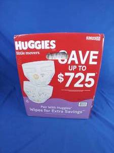lot 105 image: New Huggies 174 Count Little Movers Baby Diapers, Sizes 3-8