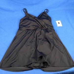 lot 155 image: New Black Lands End Ladies Black Swim Dress Suit Flattering Crossover Pleats Adjustable Size Medium
