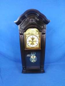 lot 185 image: New Bedford Clock Collection 25-12 Antique Mahogany Cherry Oak Chiming Wall Clock with Roman Numerals