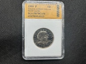 lot 43 image: 1999 P Susan B Anthony Proof Cameo SGS PR70CAM